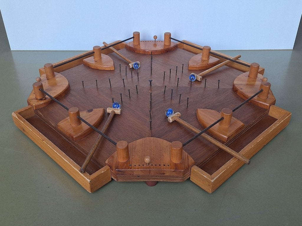 oud Hollandse spelletjes hamertjesspel knikker-spel 77x77cm, Hobby en Vrije tijd, Een of twee spelers, Ophalen, Gebruikt