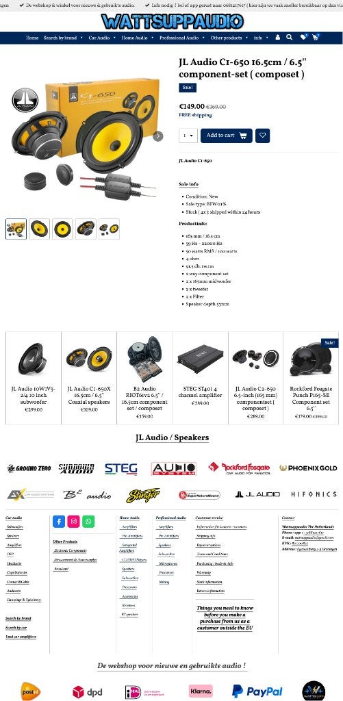 JL Audio C1-650 16.5cm / 6.5'' Composet / Speakers, Auto diversen, Hifi-Focus, Aalsmeerderweg 173 1432 CL, Aalsmeer, Nieuw, Ophalen of Verzenden