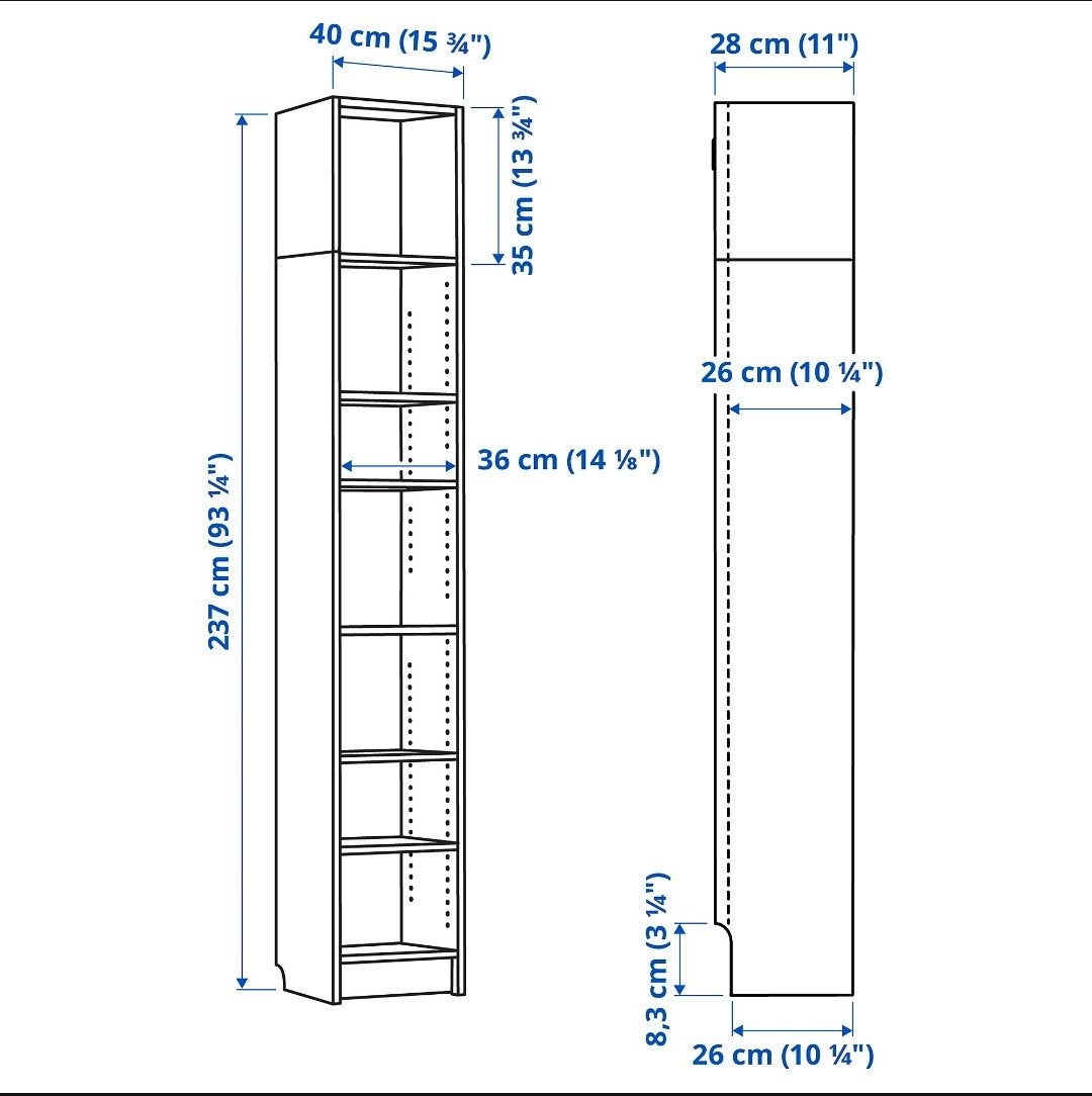 IKEA Billy Boekenkast Wit - 40x28x237cm, Ophalen, Met plank(en), Minder dan 50 cm, 200 cm of meer