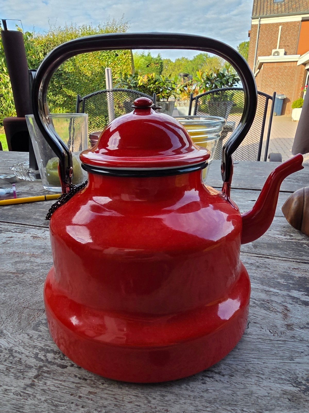 rood emaille brocante keteltje, Ophalen of Verzenden