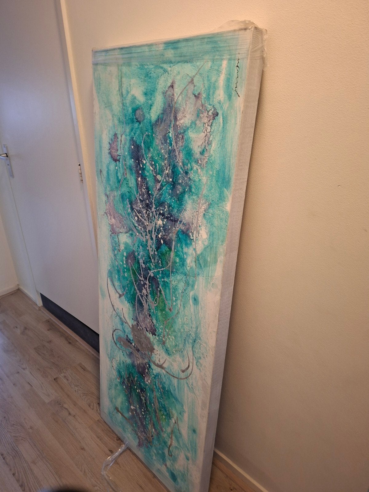 Abstract Schilderij op Canvas - Turquoise & Paars, Ophalen