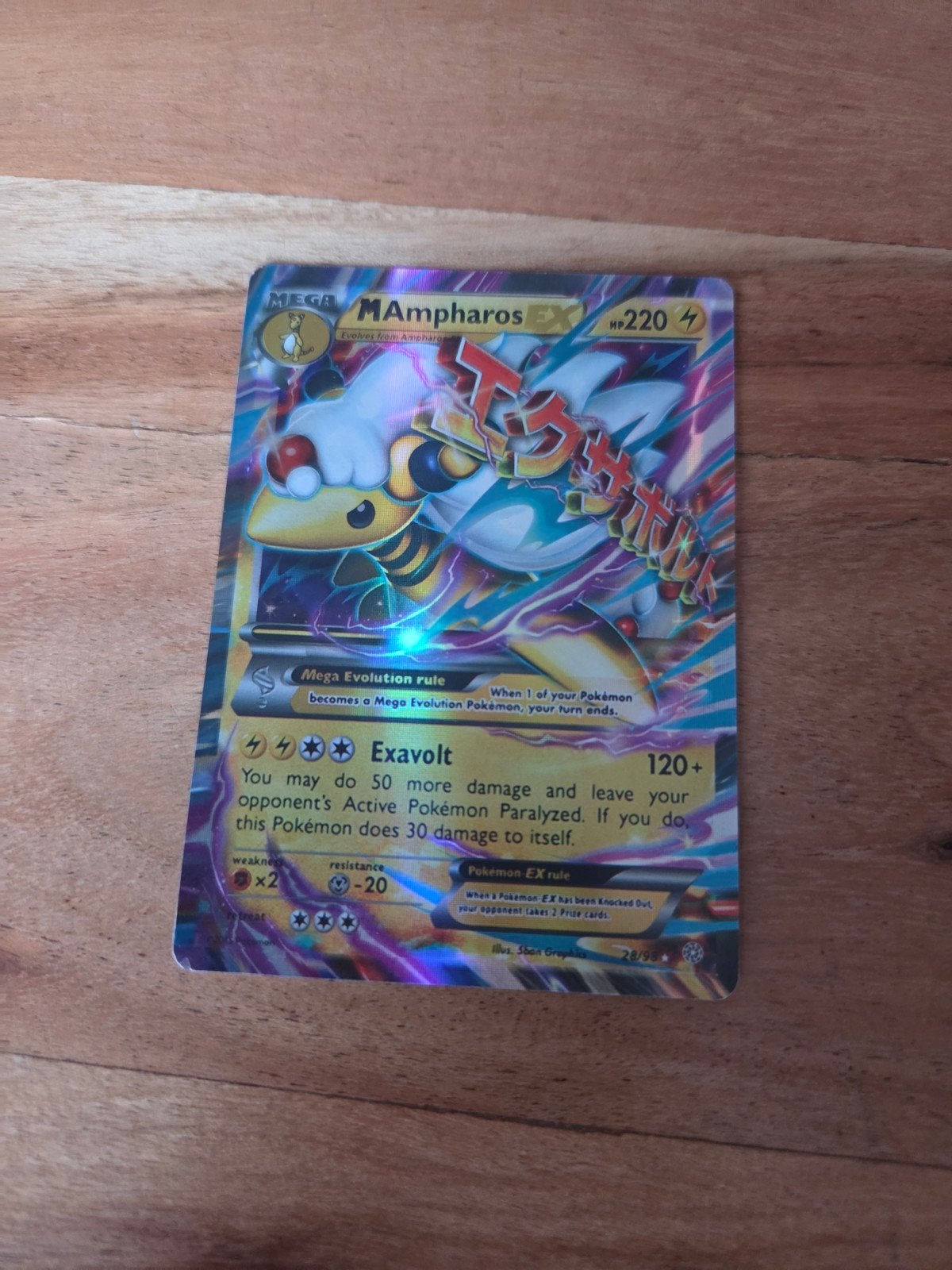 Mega Ampharos EX Pokémon kaart, Ophalen of Verzenden, Zo goed als nieuw, Losse kaart, Foil