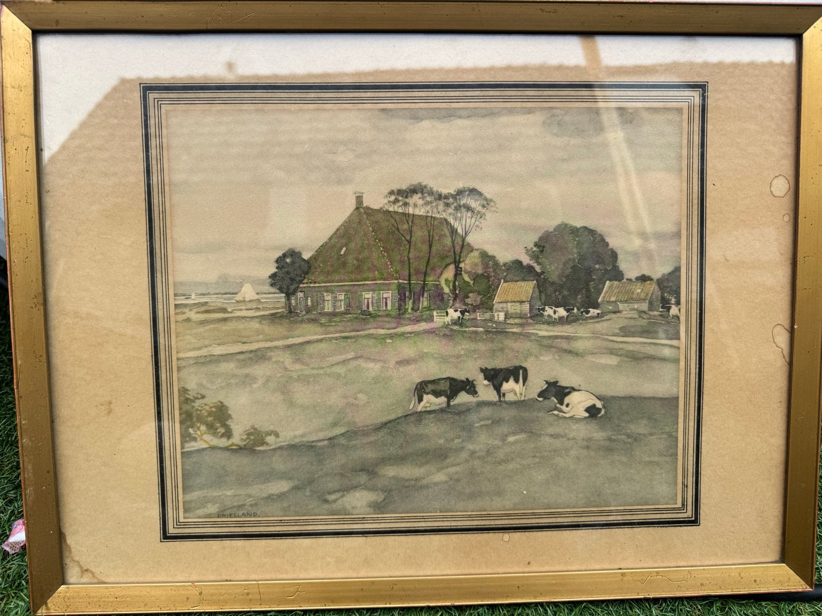Oud Hollands Landschap met Boerderij en Koeien - Onbekende S, Antiek en Kunst, Kunst | Schilderijen | Klassiek, Ophalen
