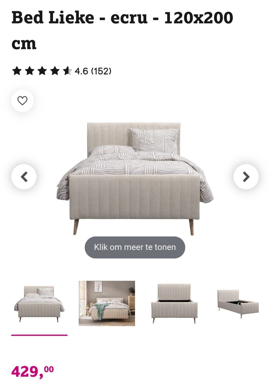 Prachtig Bed Lieke, 120x200cm., Huis en Inrichting, Ophalen, Beige, Tweepersoons, Zo goed als nieuw