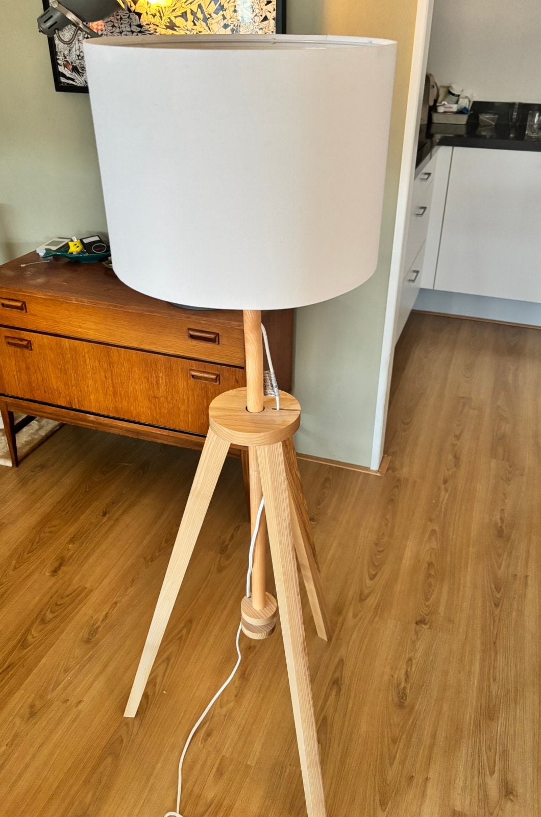 Ikea Lauters - staande lamp essen/wit, Ophalen, Zo goed als nieuw, Hout, 150 tot 200 cm