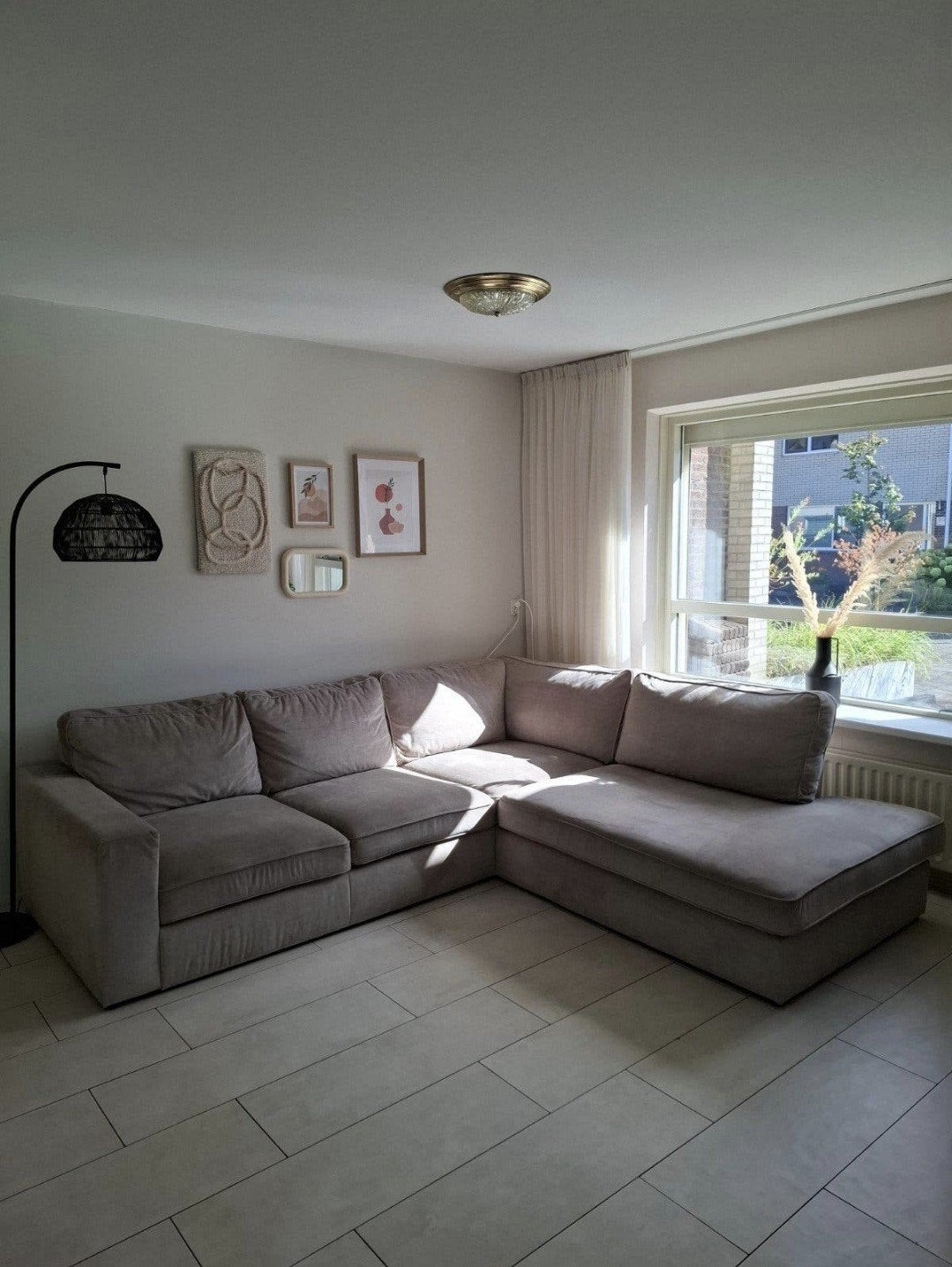 Beige/zandkleurige loungebank, Ophalen, Gebruikt, Stof
