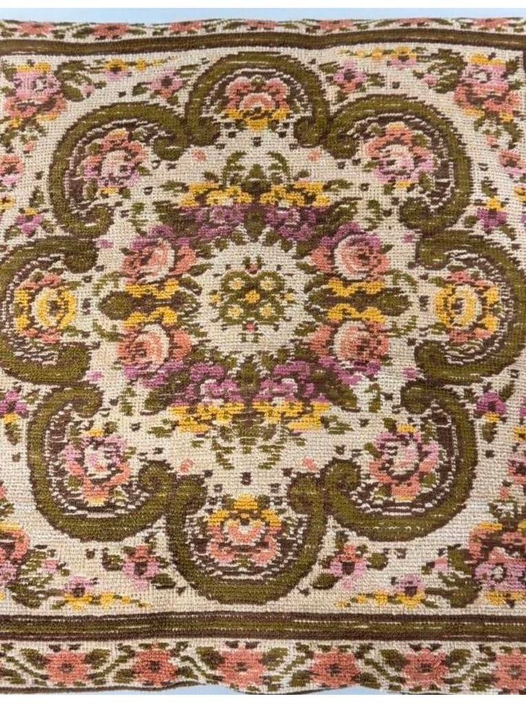 Antiek kussen geborduurd bloem bloemen patroon 40x40 cm, Ophalen of Verzenden