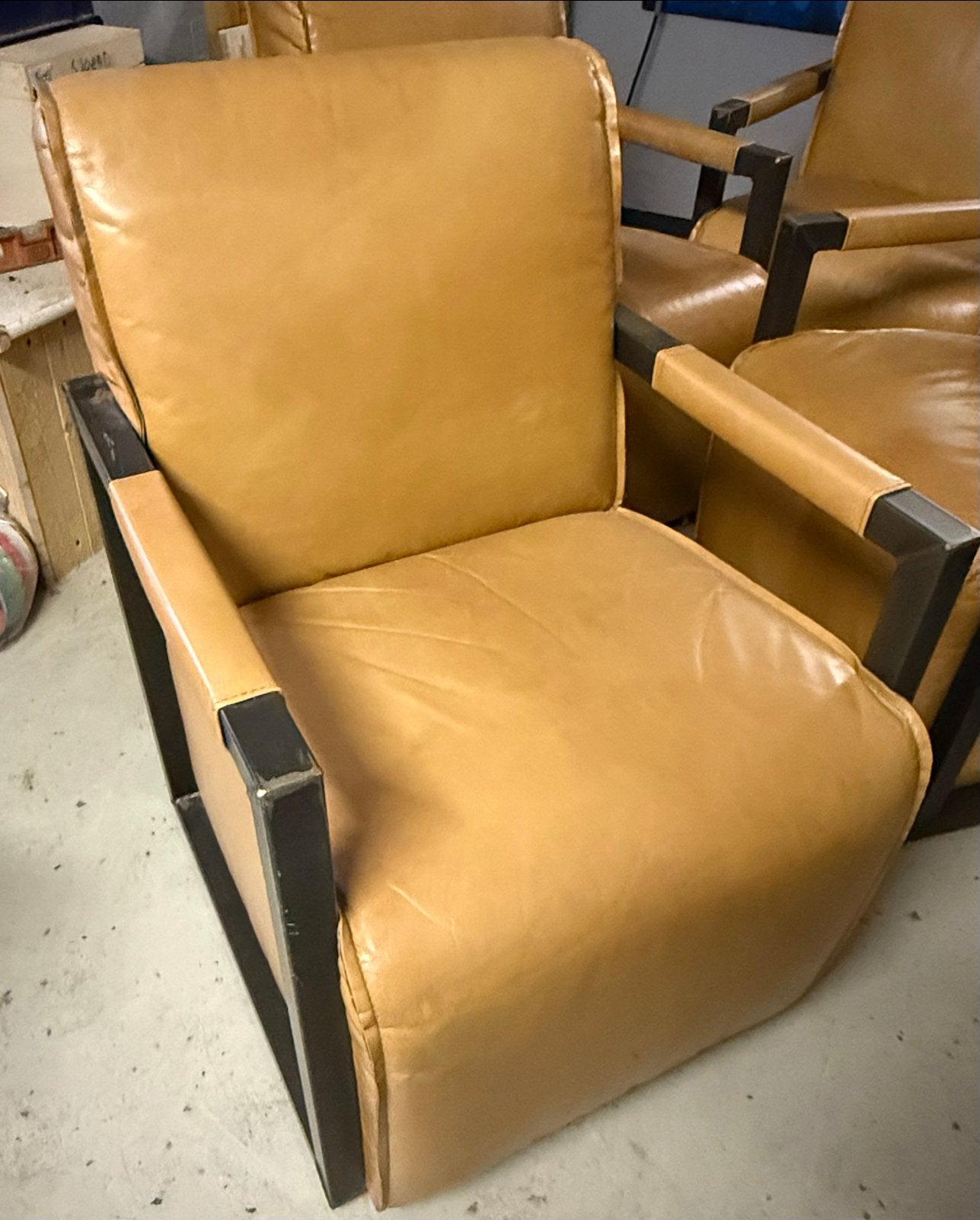 Set van 4 vintage leren fauteuils - Industrieel design, Ophalen, Gebruikt, Bruin, Leer