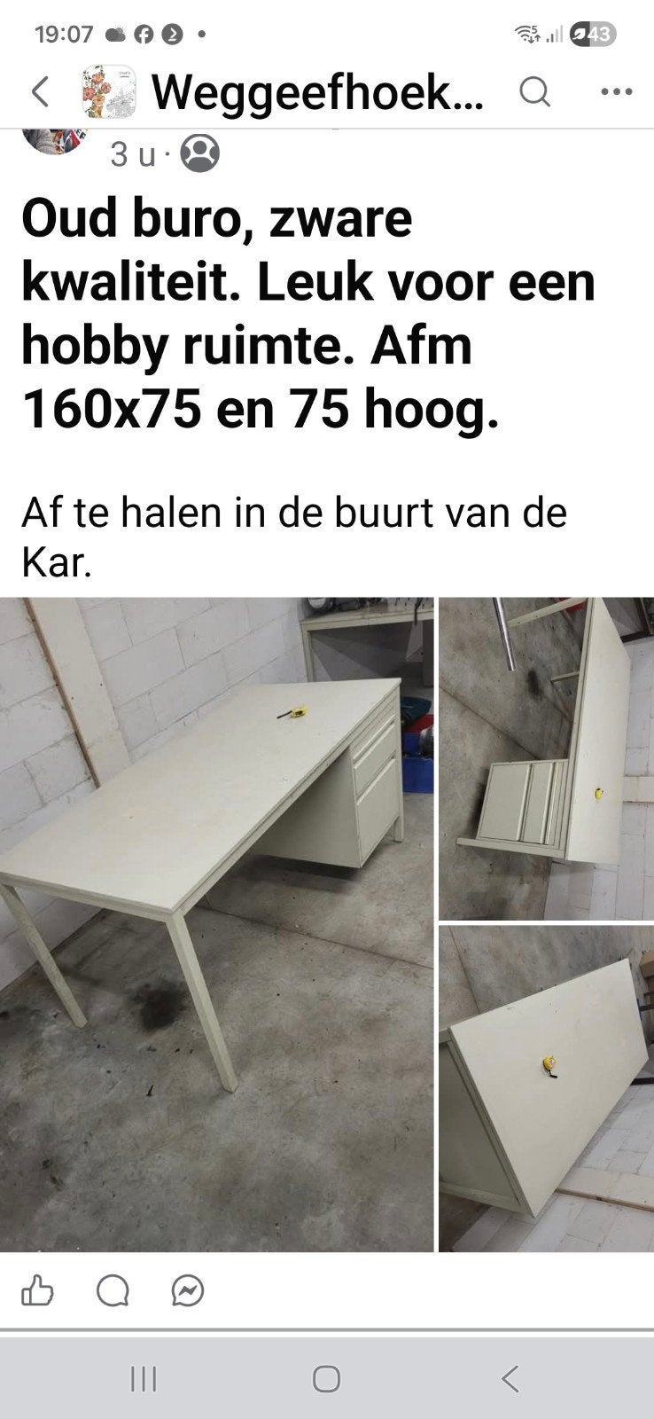 Gratis werktafel bureau buro met ladenblok, Verzenden, Gebruikt