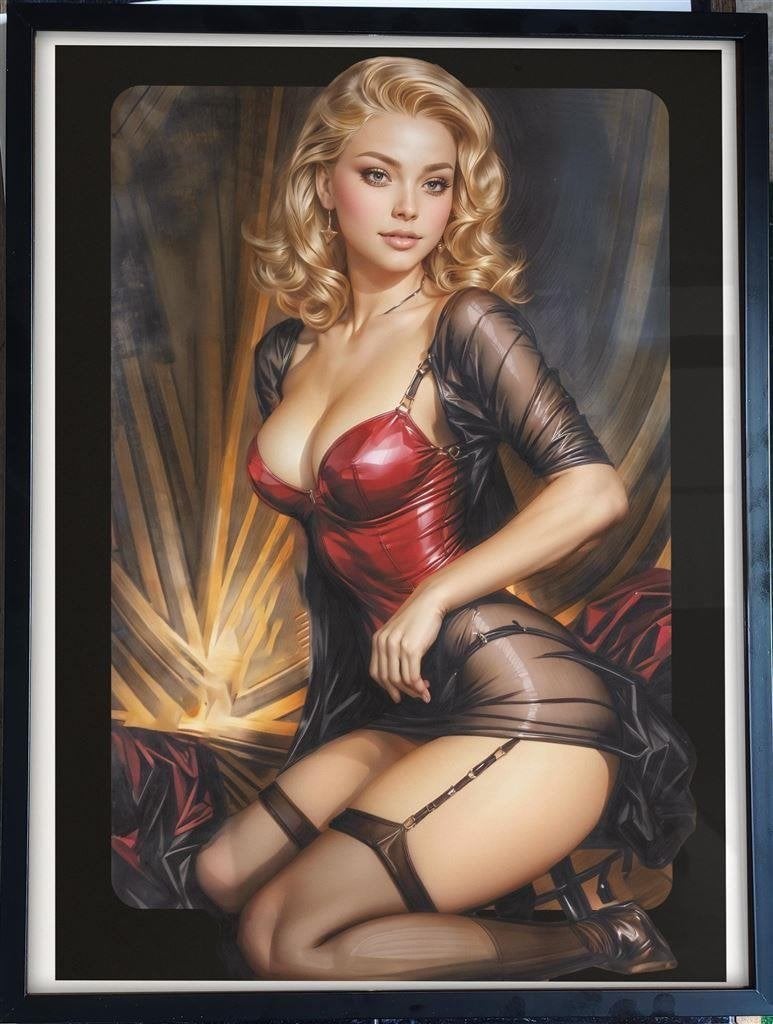 [Poster in Frame] Sexy Blond Retro Lingerie Pin up girl, Verzenden, Nieuw, A1 t/m A3, Film en Tv