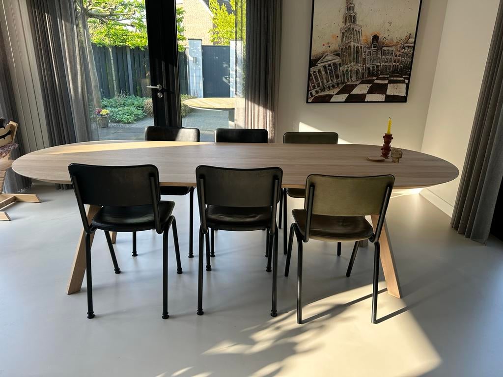 Eetkamerstoelen 6 stuks echt leder, Huis en Inrichting, Stoelen, Ophalen, Zwart, Leer, Zo goed als nieuw