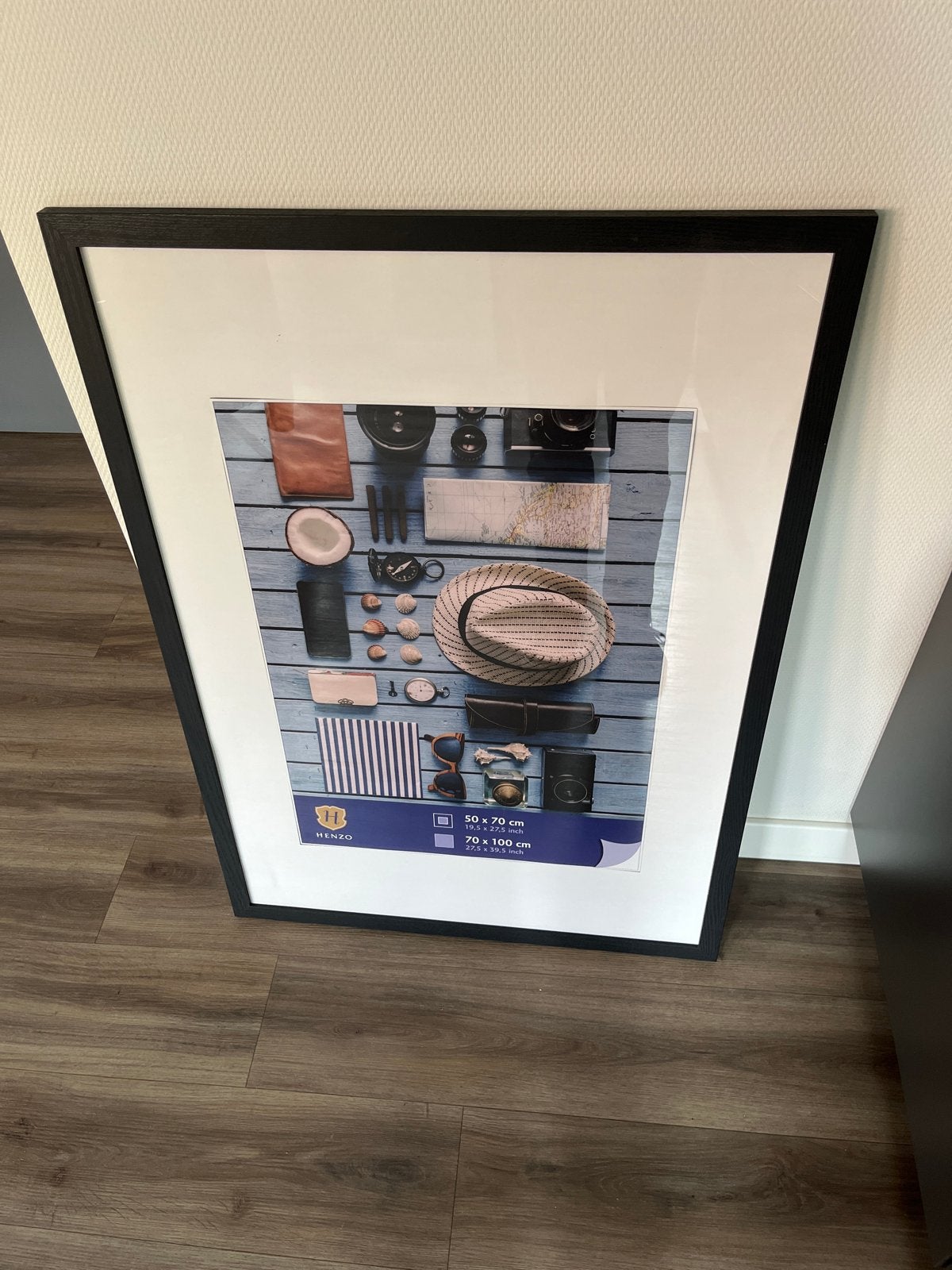 Nieuwe zwarte fotolijst 70x100 cm met passe-partout, Ophalen, Nieuw, Fotolijst, Met glas