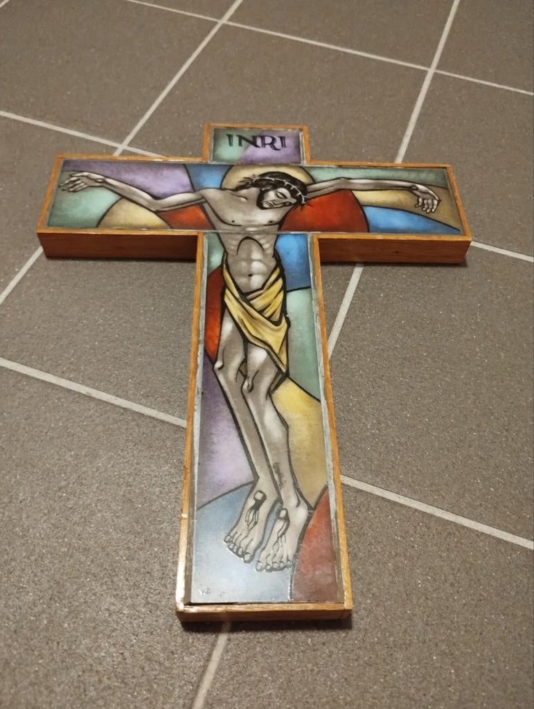 Art Deco opaline crucifix gebroeders paridon no.272, Antiek en Kunst, Antiek | Religie, Ophalen of Verzenden