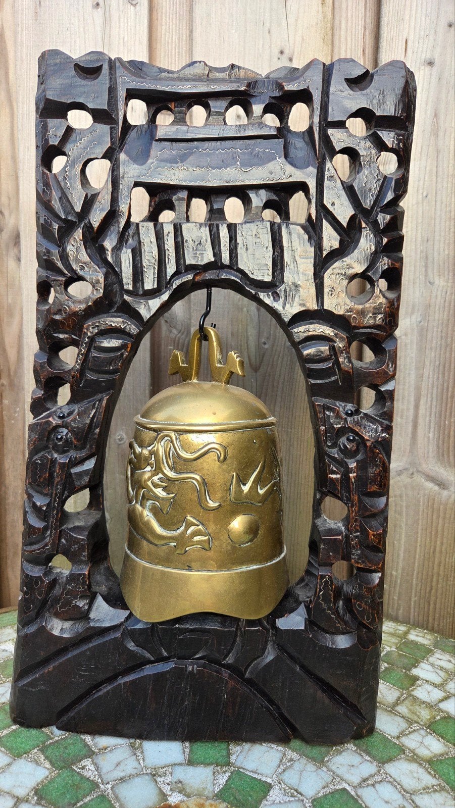 antieke Chinese tempelbel van messing houtsnijwerk, Ophalen of Verzenden
