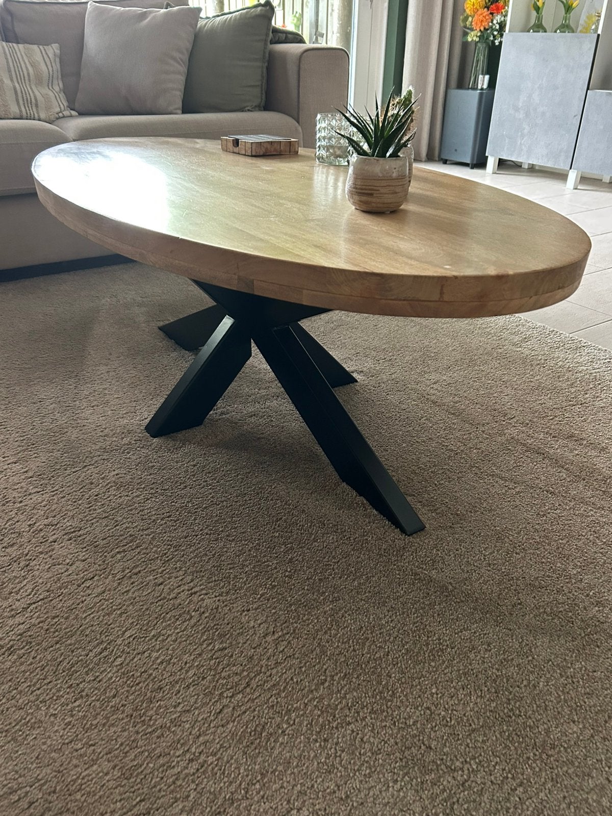 Salontafel Mango, Huis en Inrichting, Tafels | Salontafels, Gebruikt, Minder dan 50 cm, 50 tot 100 cm, 100 tot 150 cm, Ovaal, Overige houtsoorten