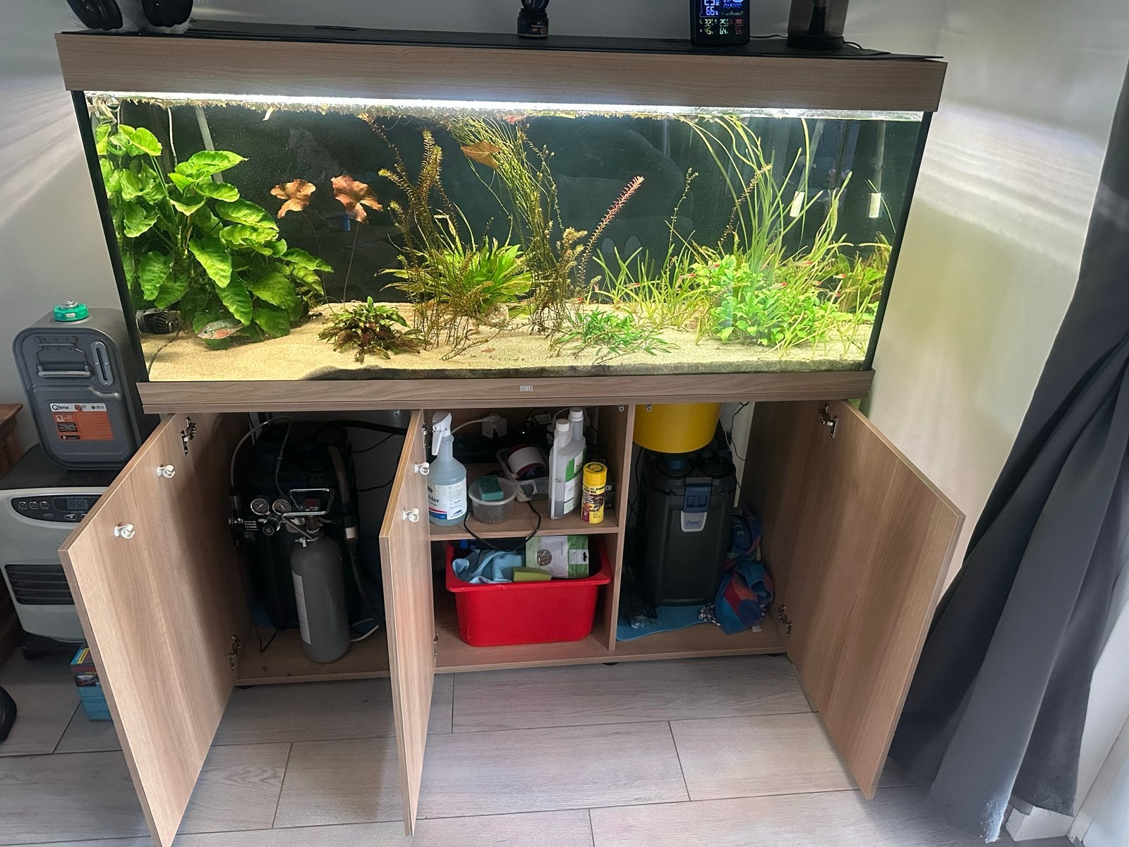 Juwel Rio 450 + 2x oase biomaster + co2, Ophalen, Gebruikt, Inclusief vissen, Gevuld zoetwateraquarium