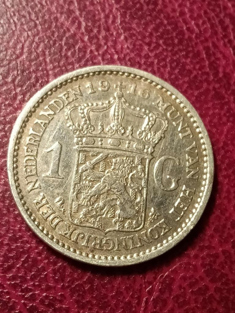 Een gulden 1916 Wilhelmina, Postzegels en Munten, Munten | Nederland, Ophalen of Verzenden, Koningin Wilhelmina, 1 gulden