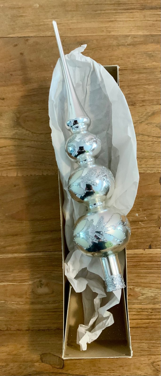 Vintage kerstpiek zilver glas 3 bollen, Diversen, Ophalen of Verzenden, Gebruikt