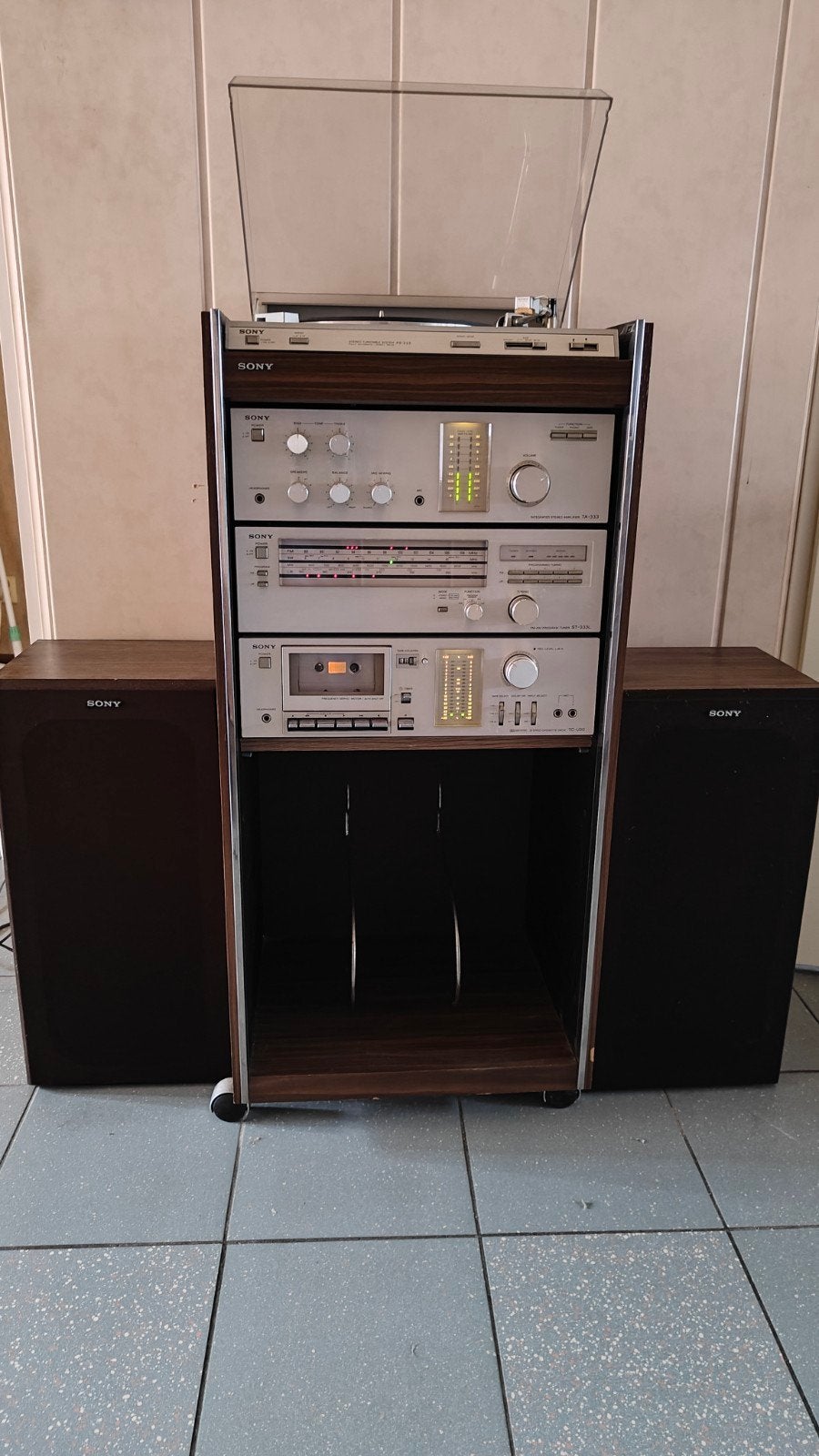 Vintage Sony stereo toren met platenspeler en cassettedeck, Ophalen, Gebruikt, Cassettedeck, Sony