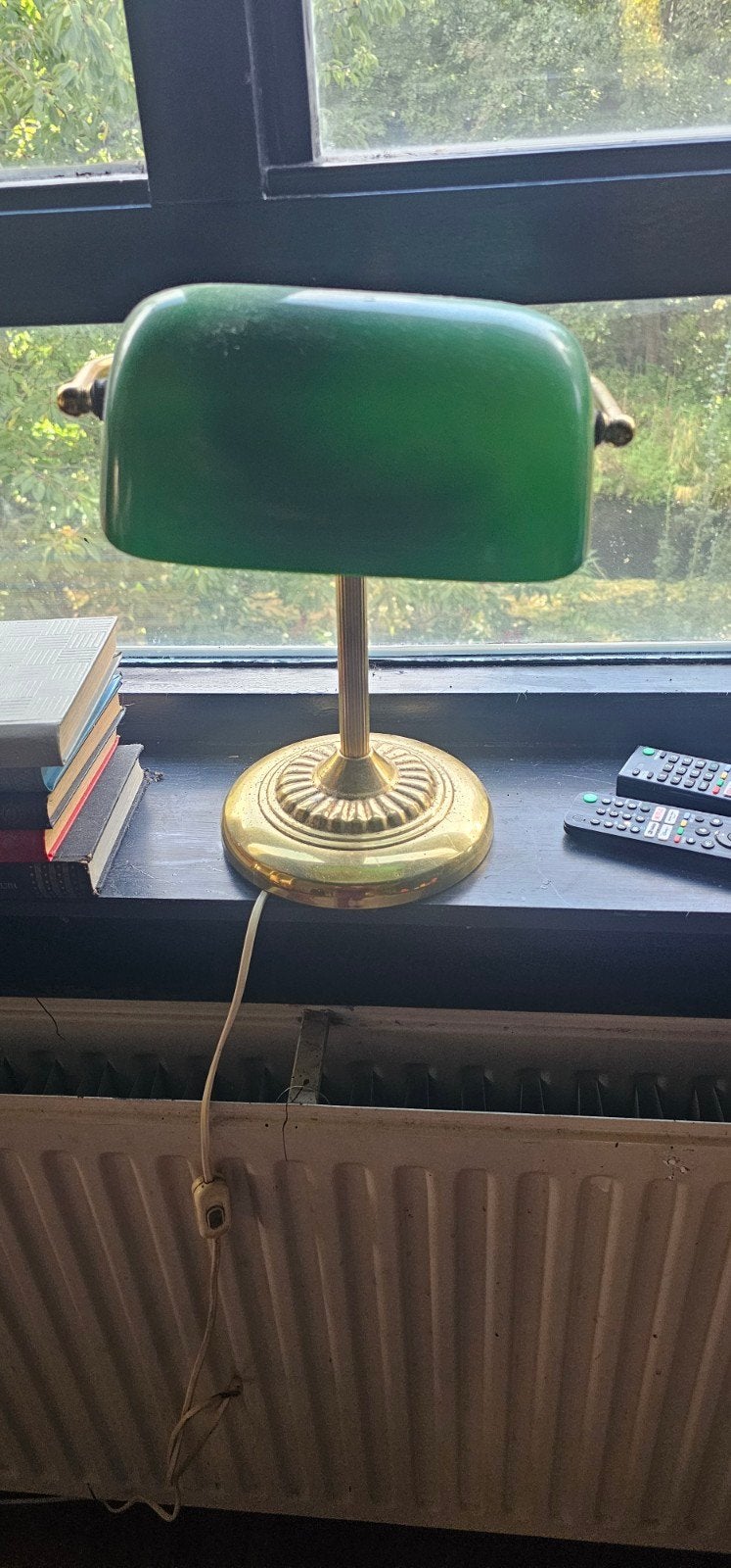 Klassieke Bankierslamp - Groen Glas & Messing, Groen, Ophalen of Verzenden, Zo goed als nieuw, Glas