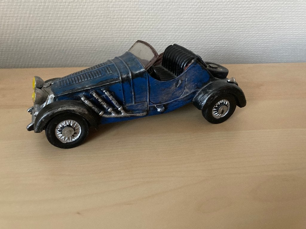 Blauw houten Oldtimer Modelauto decoratie - 22x8x8,5cm, Auto, Groter dan 1:32, Zo goed als nieuw, Ophalen