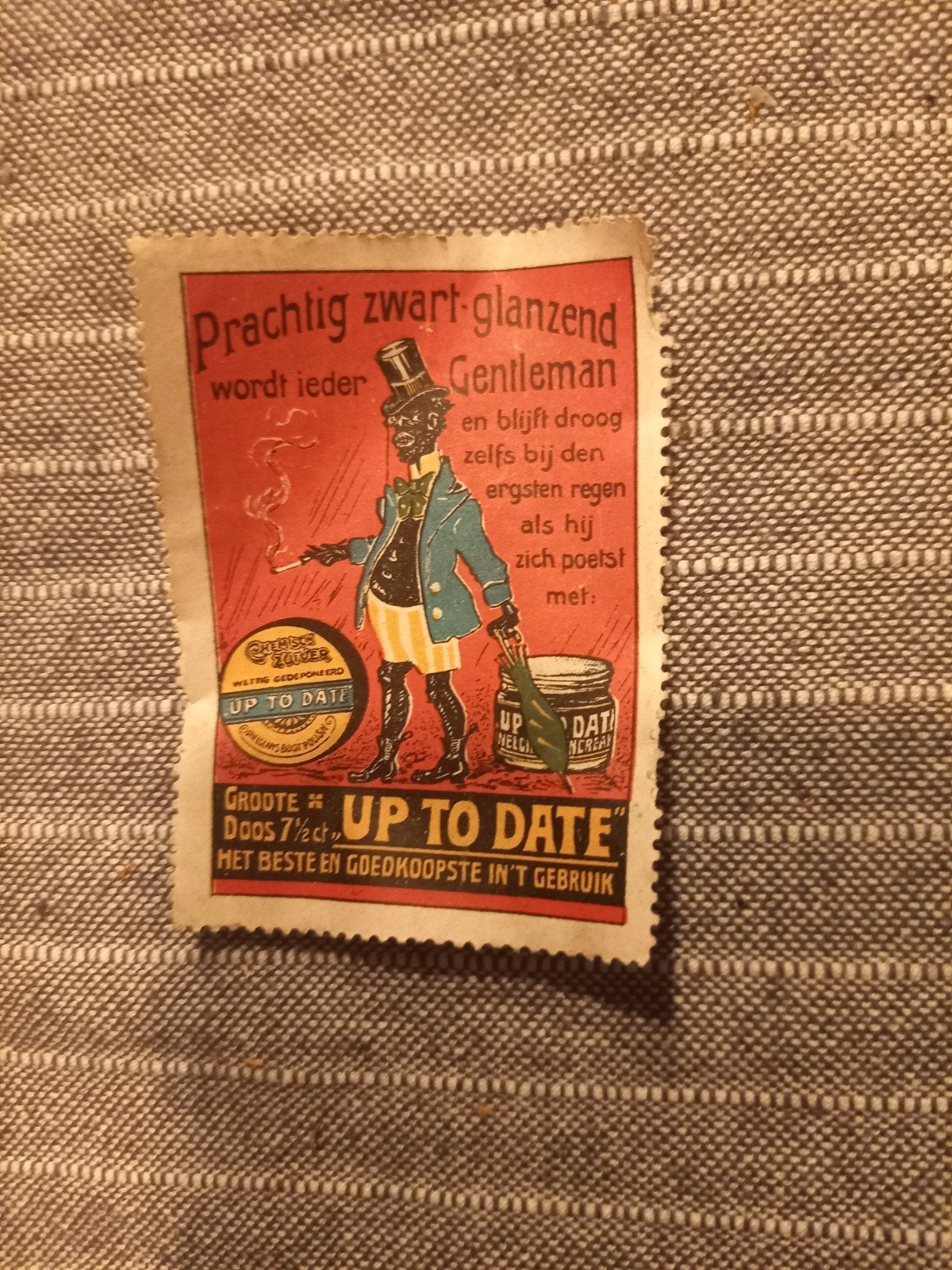 Vintage 'Up To Date' schoensmeer reclame sticker, Ophalen of Verzenden, Gebruikt