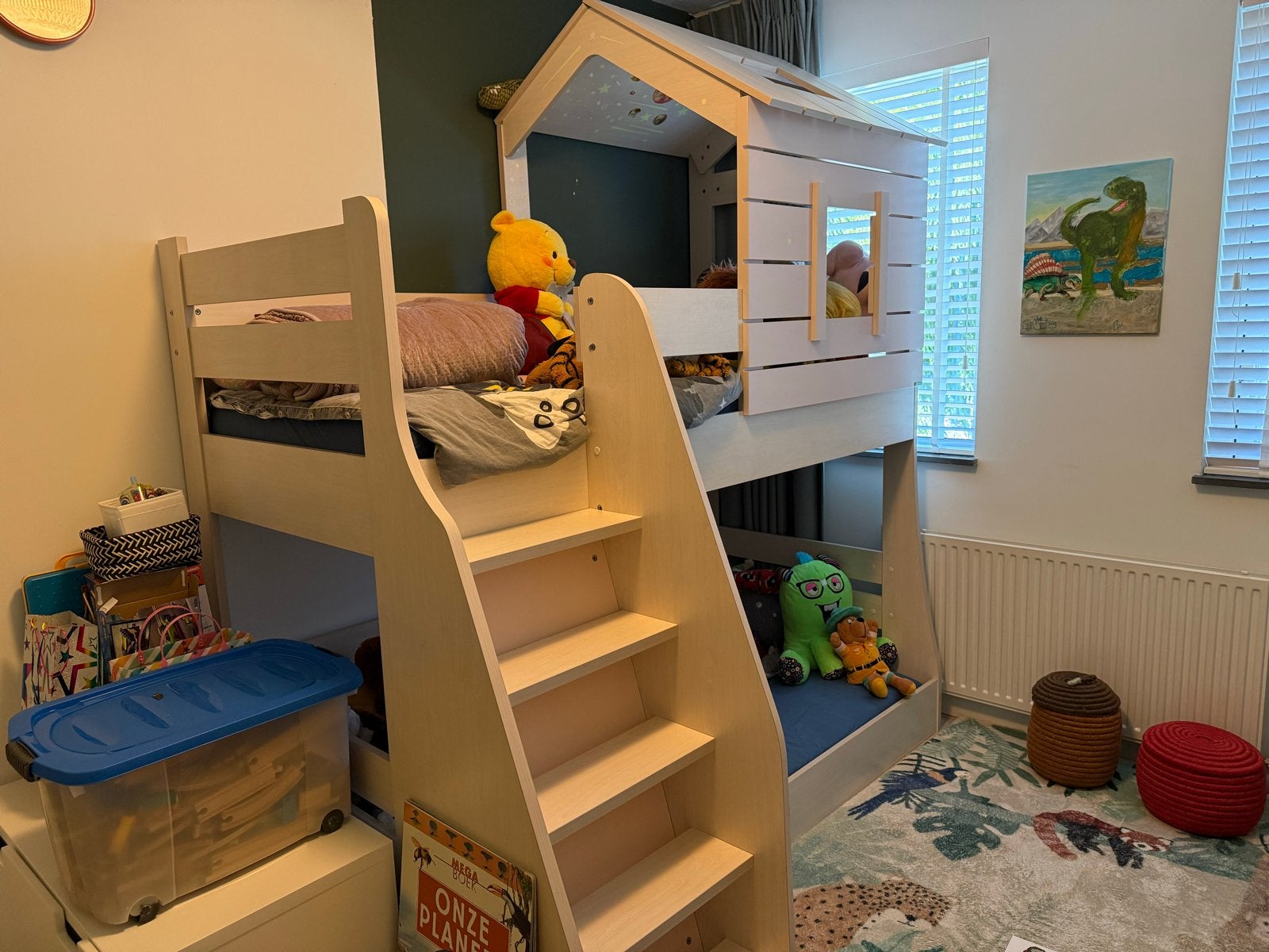 Stapelbed/Hoogslaper met huisje en trap / my house line, Ophalen, Gebruikt, 90 cm, Eenpersoons