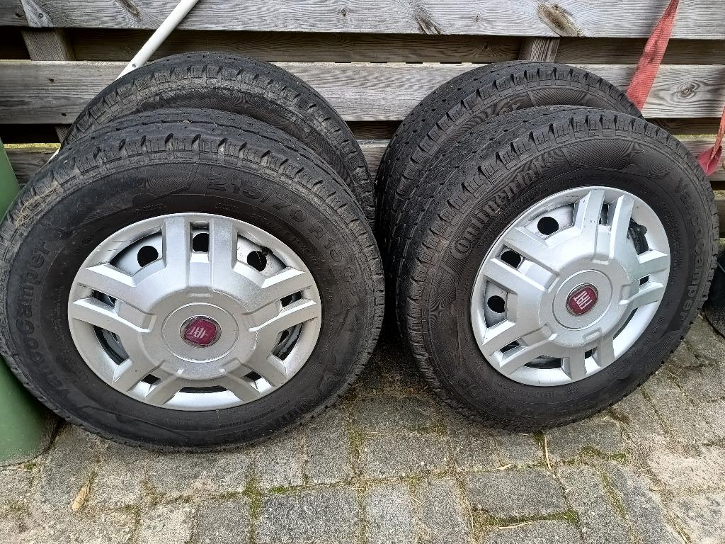 4x Camperband+ velg+ wieldop Continental 215x70xR15, Ophalen, Gebruikt