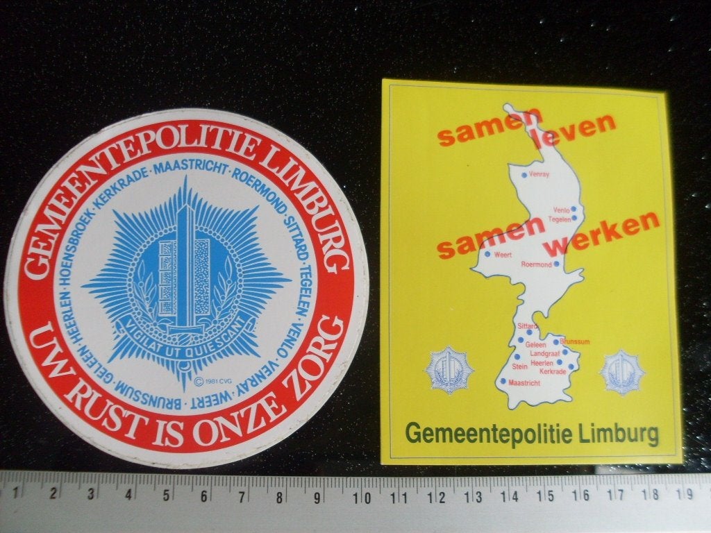 2x sticker gemeente politie limburg uw rust onze zorg, Verzamelen, Verzenden, Zo goed als nieuw, Bedrijf of Vereniging