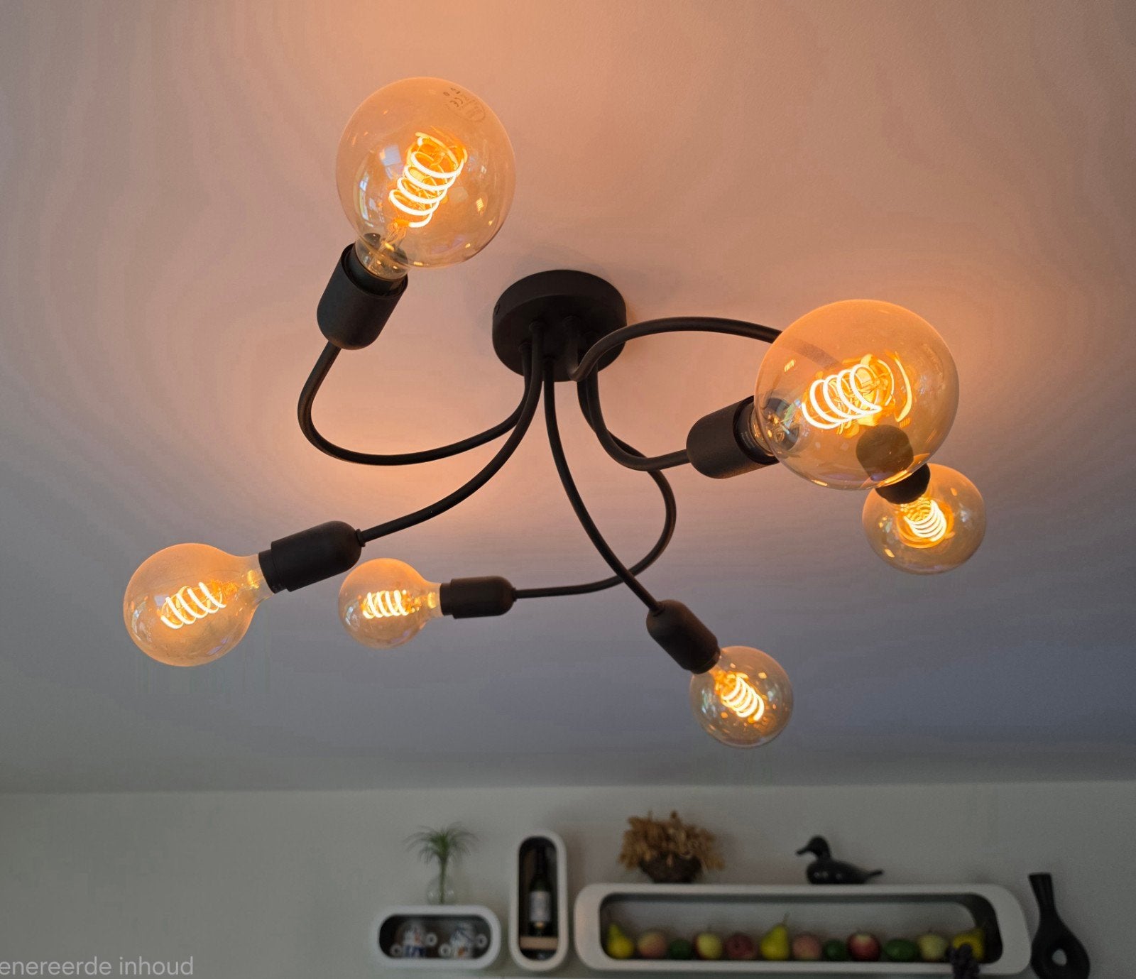 Plafondlamp met 6 Hue filament lampen, Huis en Inrichting, Ophalen of Verzenden, Zo goed als nieuw, Metaal, E27 (groot)