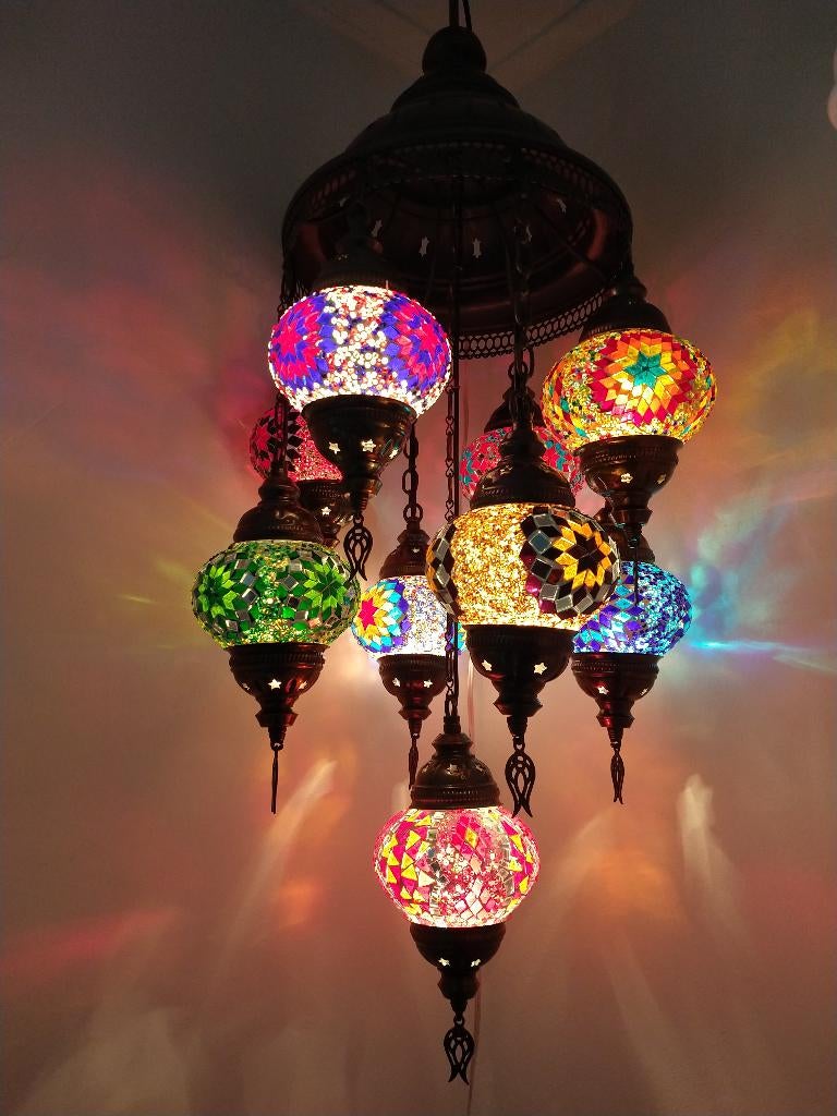 Oosterse Arabische kroonluchter hanglamp glasmozaiek set 9, Oosters Arabisch 1001nacht Boho Ibiza Marrakech Marokkaans Turks, Nieuw