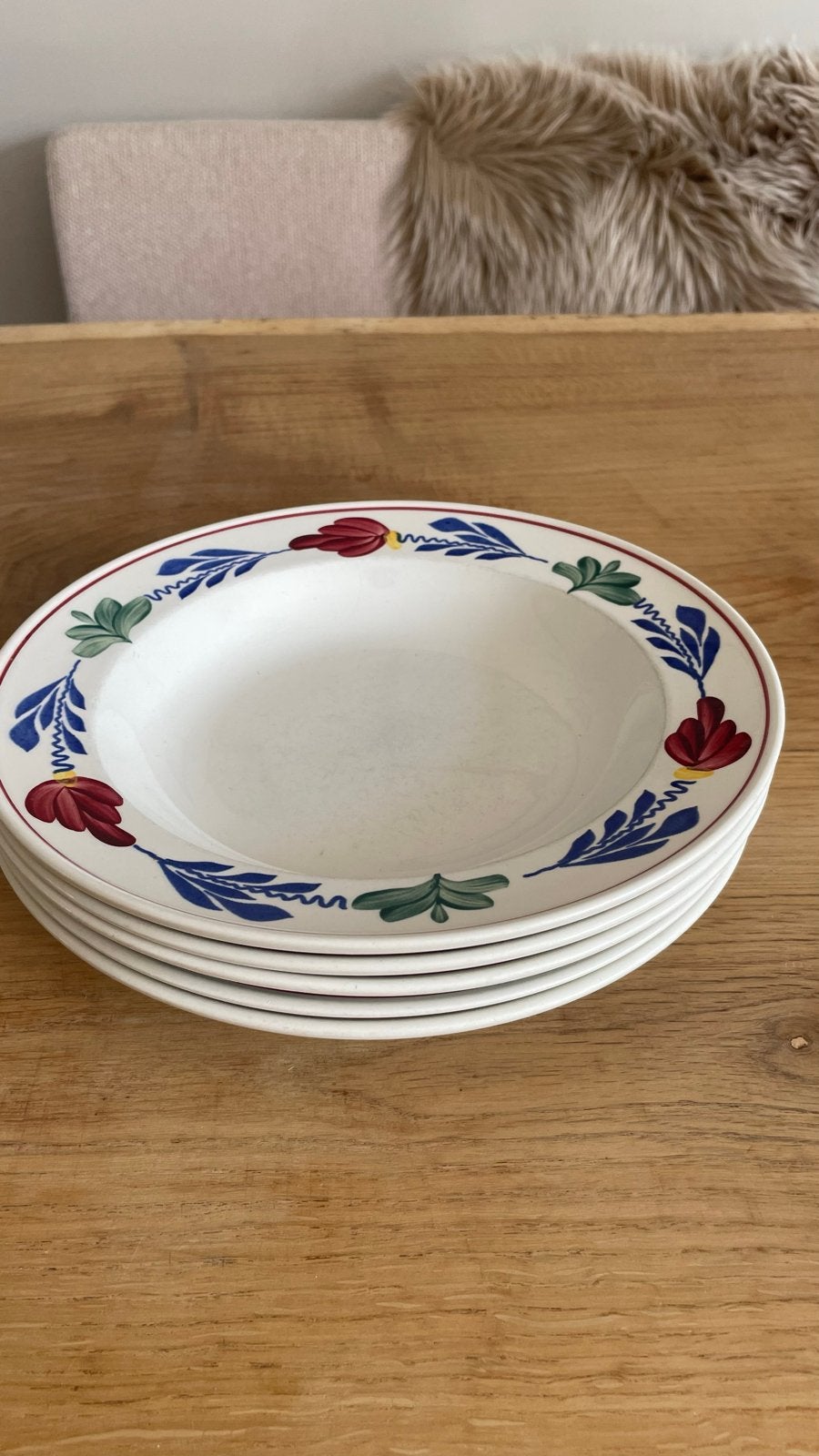 5x Royal Boch Boerenbont diepe borden, Ophalen, Gebruikt, Keramiek, Landelijk/Boerenbont