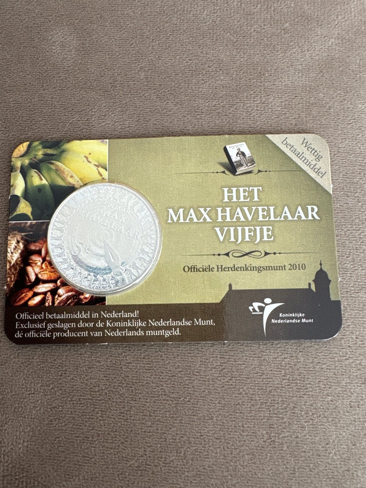 Het Max Havelaar Vijfje - Officiële Herdenkingsmunt 2010, Koningin Beatrix, Zilver, Euro's, Ophalen of Verzenden