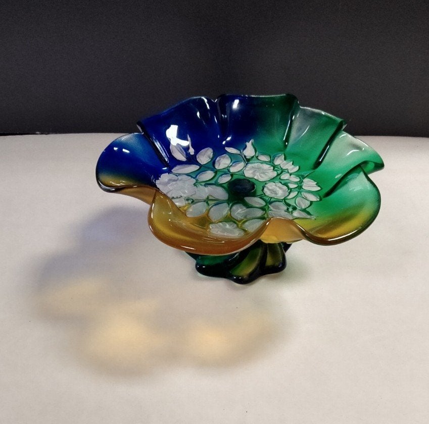 schaal op voet gemeleerde kleuren, Antiek en Kunst, Antiek | Glas en Kristal, Ophalen of Verzenden