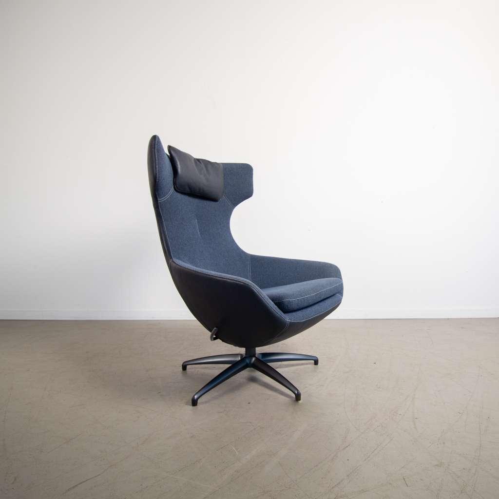 1x Leolux Caruzzo Fauteuil Blauw Leer & Stof