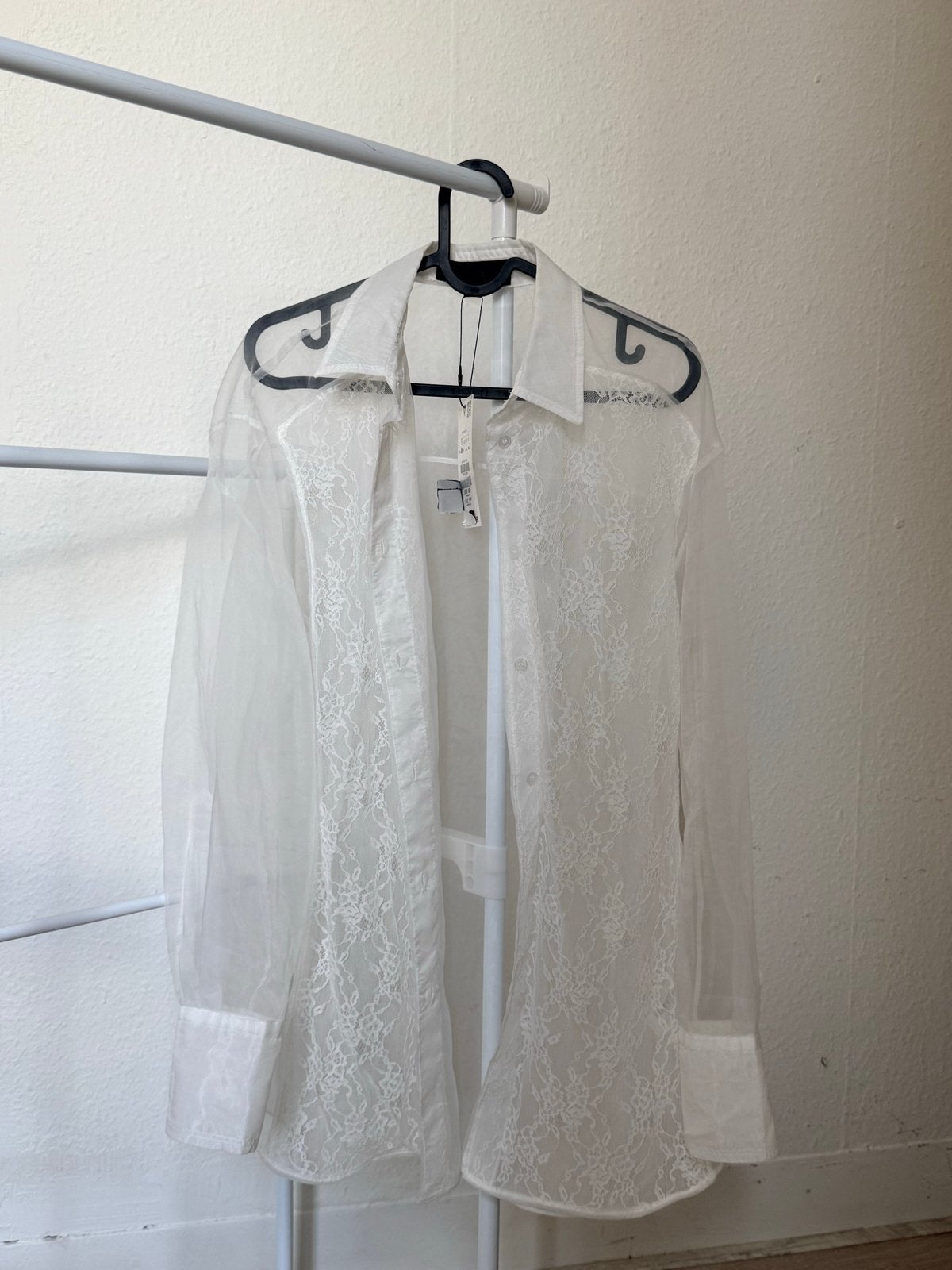 Zara transparant overhemd met kant, maat S, Ophalen of Verzenden, Nieuw, Maat 36 (S), Wit