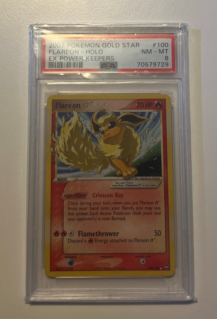 Flareon Gold Star 100/108 - Power Keepers - PSA 8, Ophalen of Verzenden, Zo goed als nieuw, Losse kaart, Foil