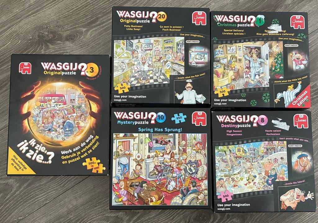 Wasgij puzzels 2x 1000, 4x 500, 1x 950, 1x 1000+1000, Ophalen, 500 t/m 1500 stukjes, Gebruikt, Legpuzzel