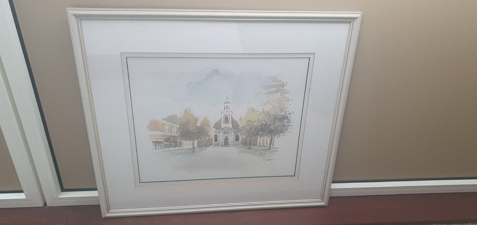 Aquarel Pauluskerkje Driebergen-Rijsenburg, Achter glas, Ophalen of Verzenden, Aquarel, Papier