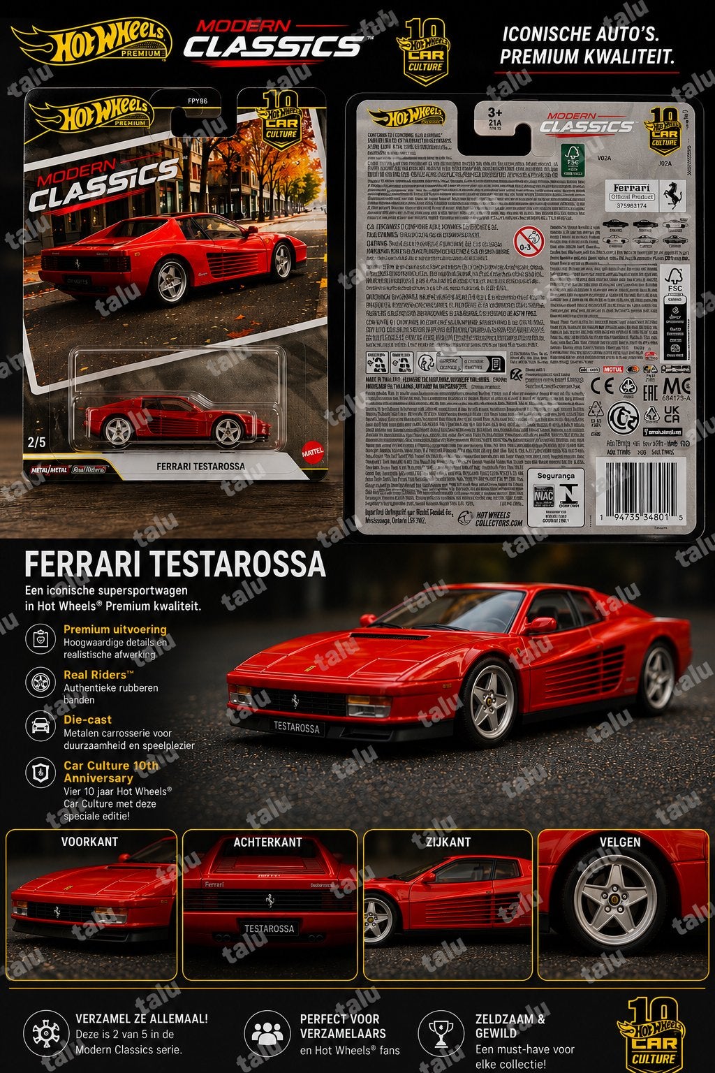 Hot Wheels Premium Ferrari Testarossa – Modern Classics 2/5, 1:32 tot 1:50, Ophalen of Verzenden, Zo goed als nieuw, Italeri