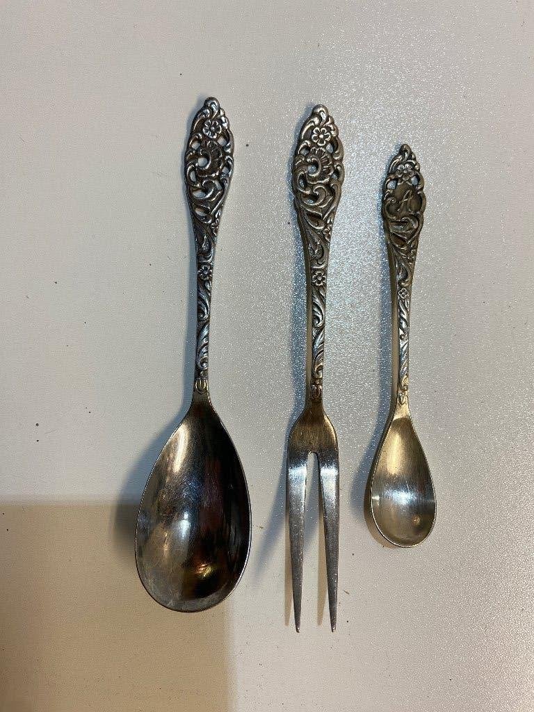 Vintage Bestek Set - Lepel, Vork, Klein Lepeltje, Huis en Inrichting, Keuken | Bestek, Gebruikt, Bestekset, Overige typen, Ophalen of Verzenden