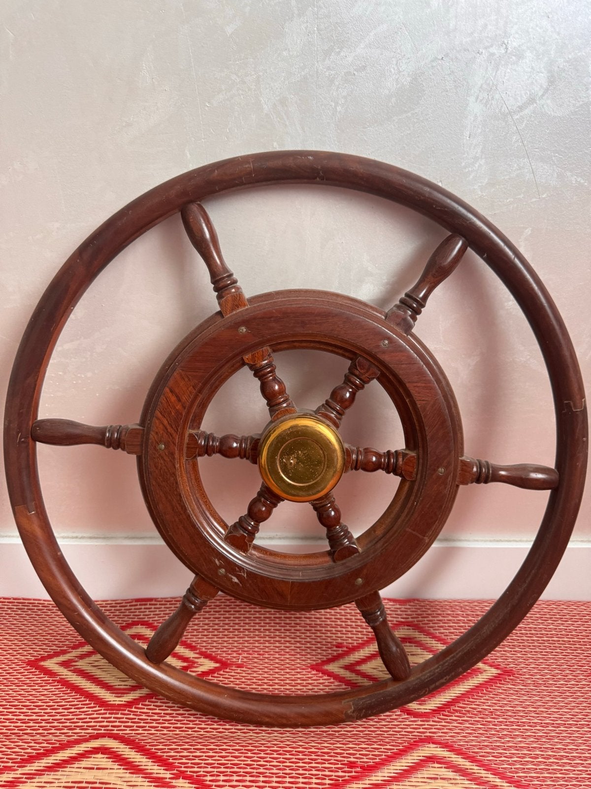 Antiek scheepsroer van hout en messing, Antiek en Kunst, Ophalen of Verzenden