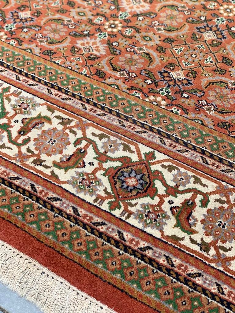 Waanzinnig Mooi Oranje-Groen Handgeknoopt Vintage Vloerkleed, Ophalen