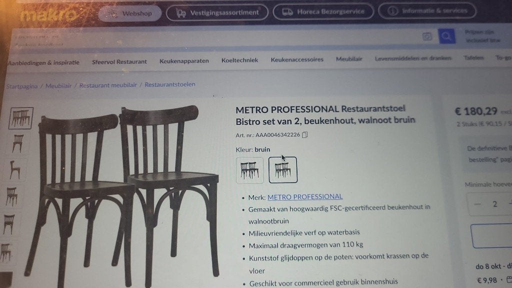 bistro set 8 stoelen en 2 tafels, Ophalen, Bistro, Gebruikt, Bruin