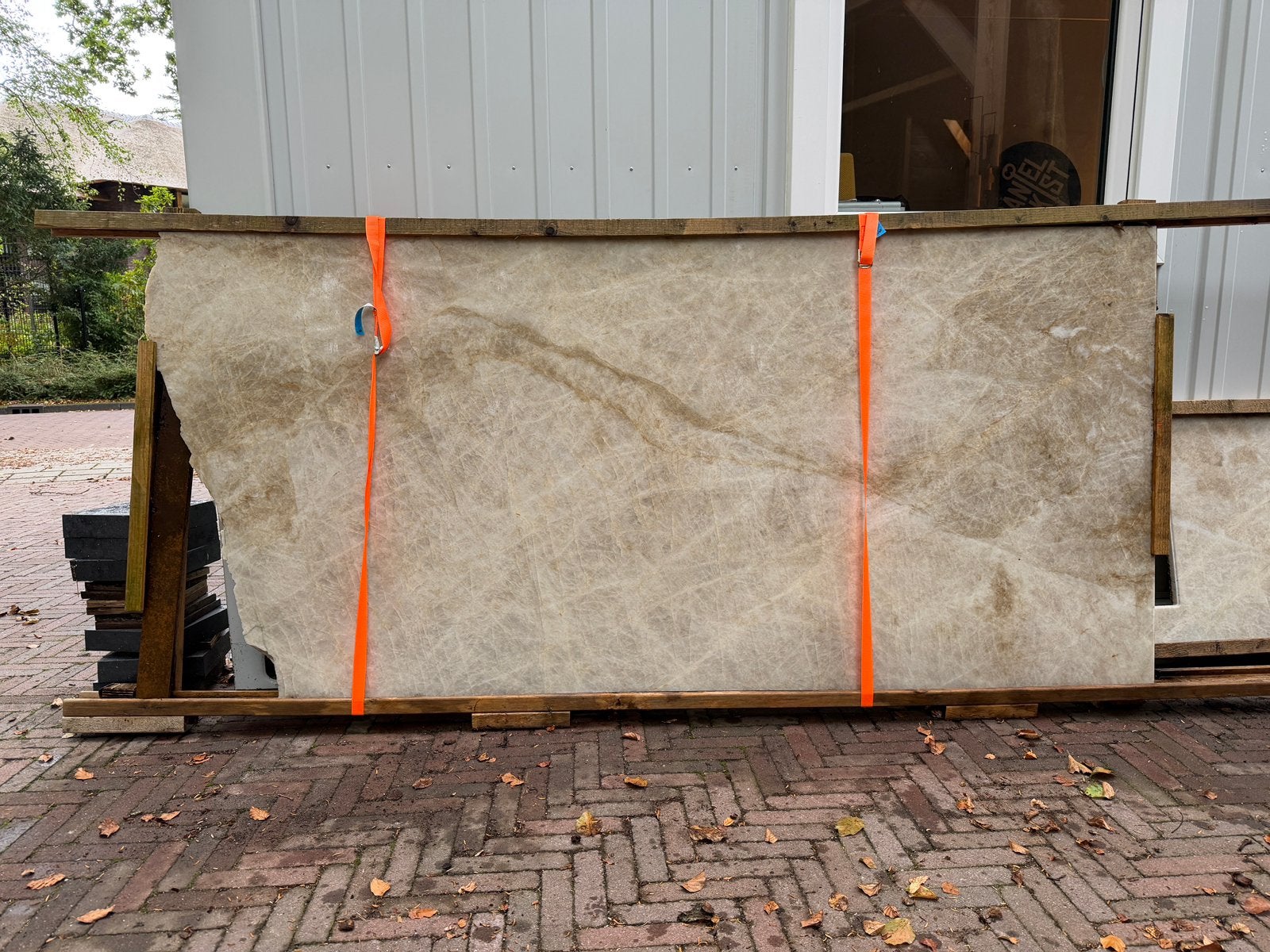 Taj Mahal kwartsiet natuursteen plaat 216x102x2 cm, Huis en Inrichting, Ophalen, Beige, Zo goed als nieuw, Minder dan 100 cm