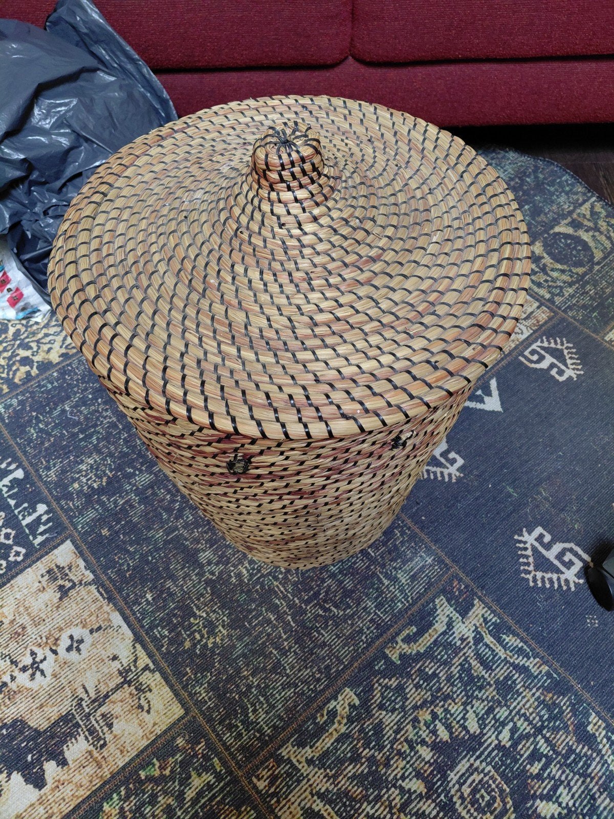 grote mand hoogte 45 cm dia 40 cm, Ophalen, Rond, Riet