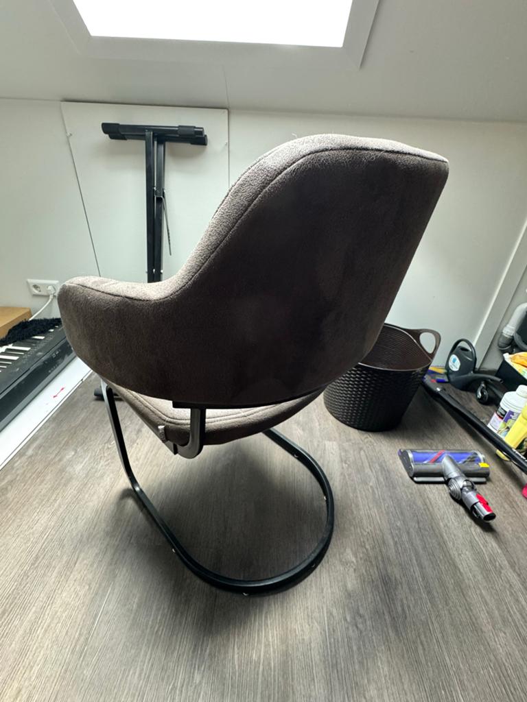 Set van 4 Label51 eetkamerstoelen, bruin stof, Ophalen, Gebruikt, Bruin, Vier