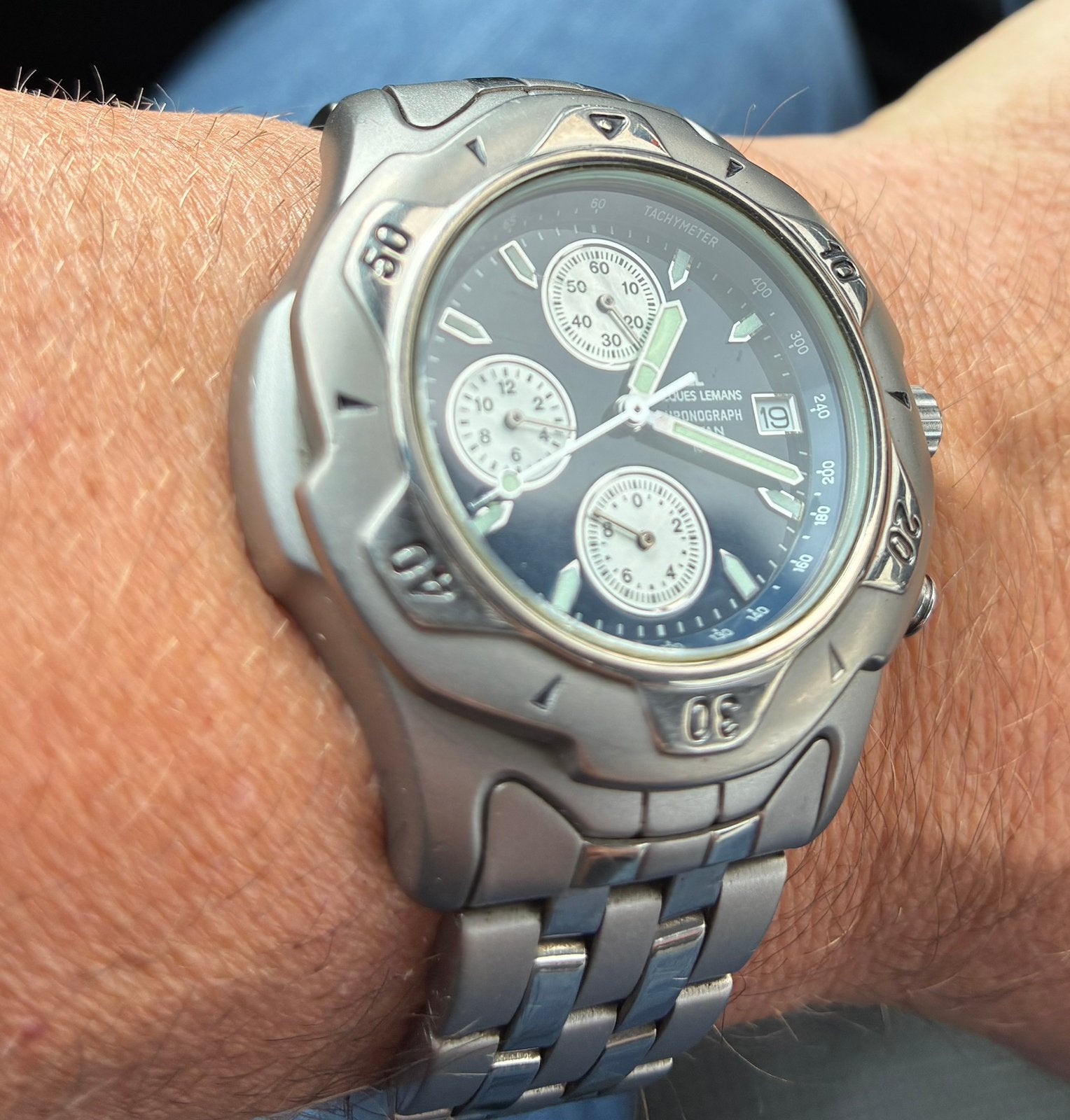 Jacques Lemans Chronograph Titanium 100M Herenhorloge, Overige merken, Overige materialen, Gebruikt, Verzenden