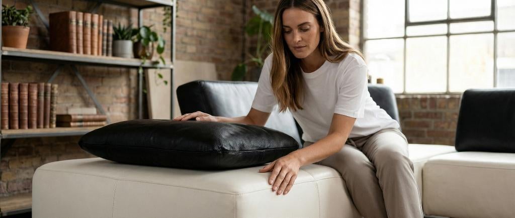Montèl Witte Leren Hoekbank met Hocker–Gratis Levering, 250 tot 300 cm, Minder dan 75 cm, Hoekbank, Leer