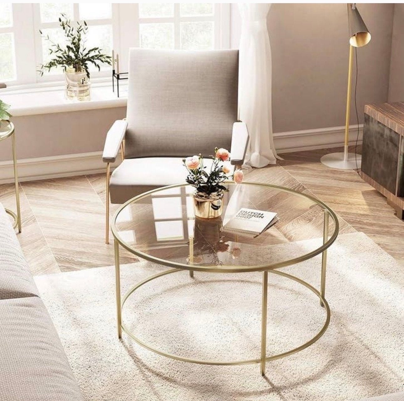 Ronde Salontafel Goud met Glazen Blad - Modern Design NIEUW, Antiek en Kunst, Antiek | Meubels | Tafels, Ophalen of Verzenden